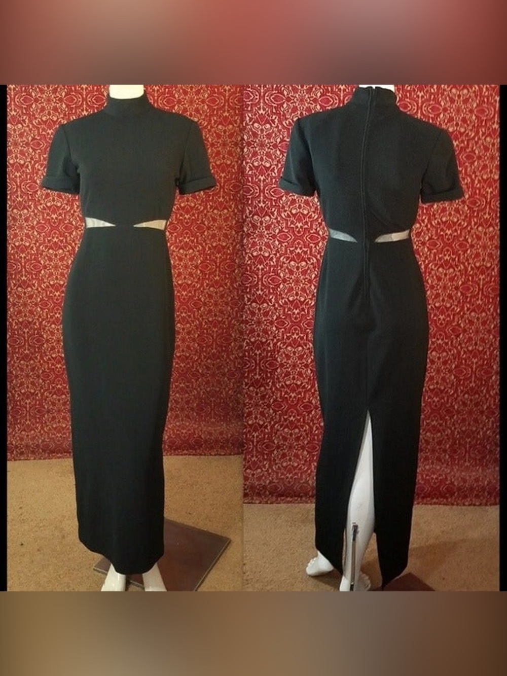Vintage Night Way Collections Black Cutout Maxi Dress size 10